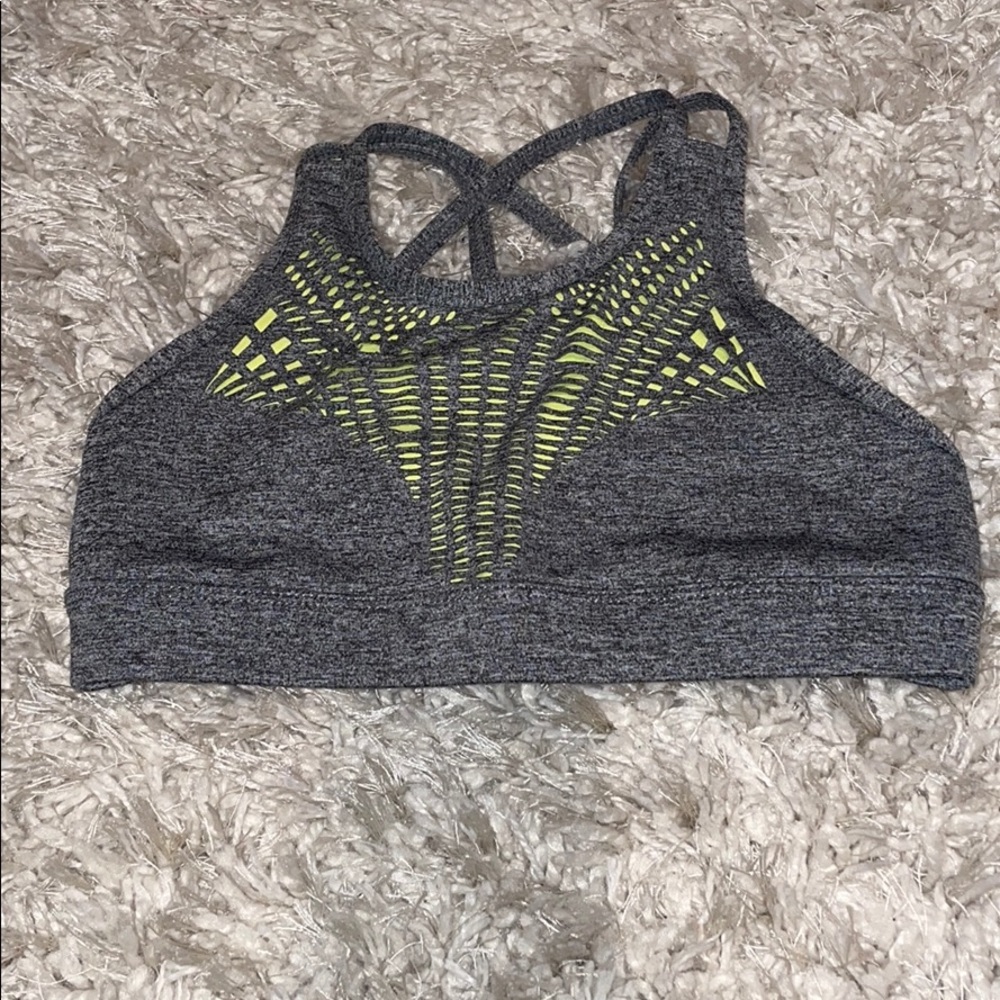 Gray Sports bra with patterned open back